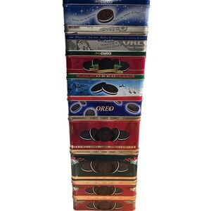 9 Vintage Oreo Cookie Tins 1990s - 2000s. Empty tins Christmas Themed.